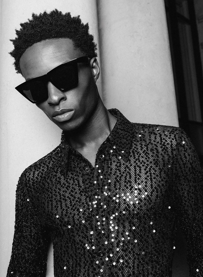 Black Long Sleeve Semi Sheer Sequin Shirt