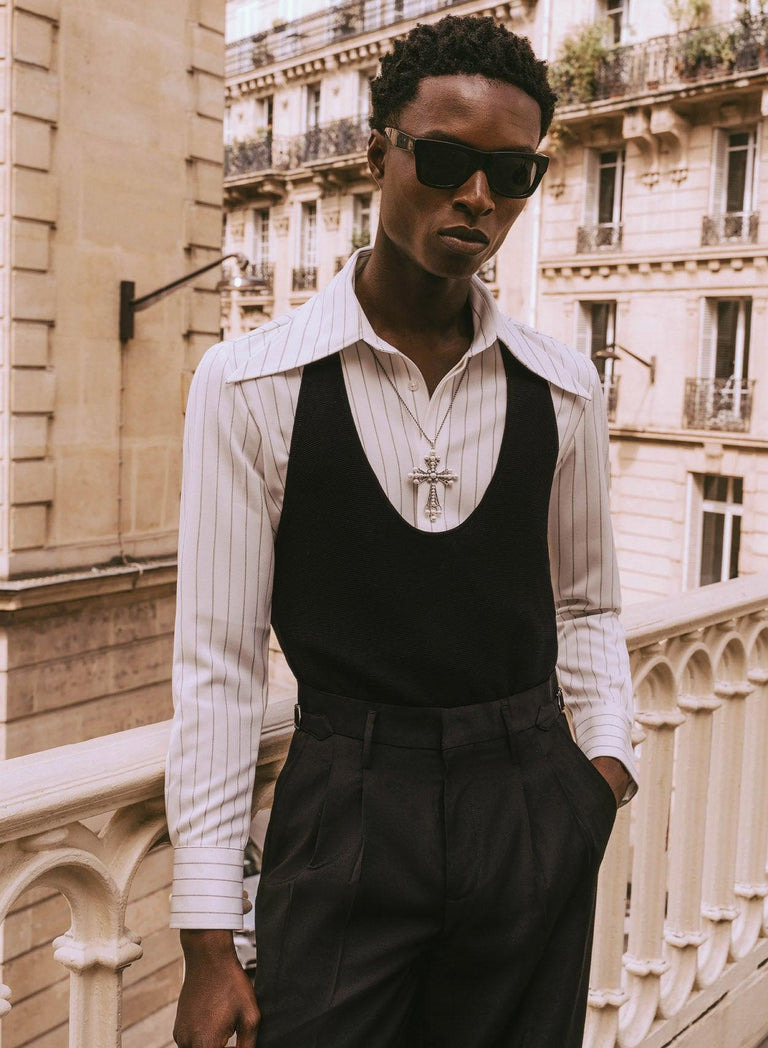 Black Knitted Silk Scoop Vest