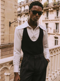 Black Knitted Silk Scoop Vest