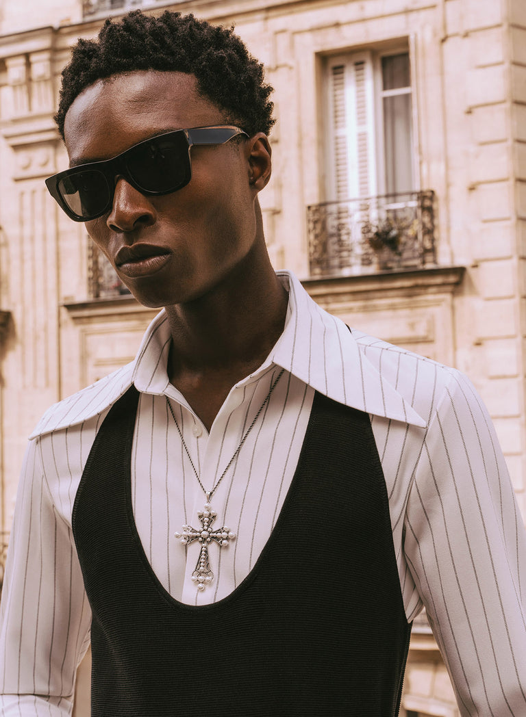 Black Knitted Silk Scoop Vest