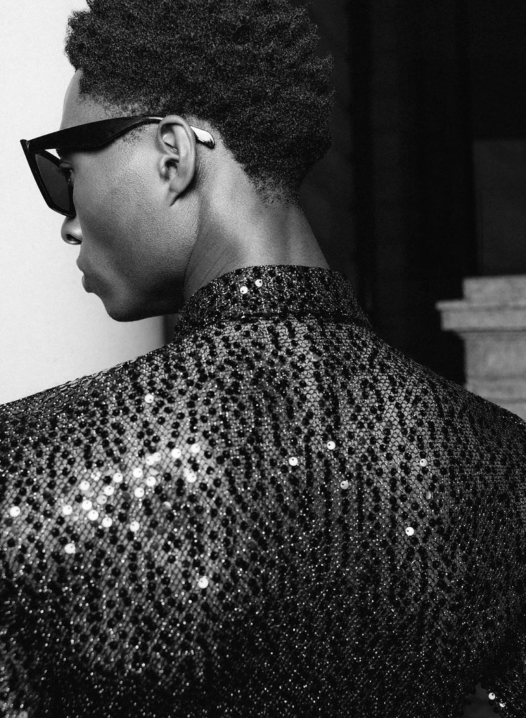 Black Long Sleeve Semi Sheer Sequin Shirt