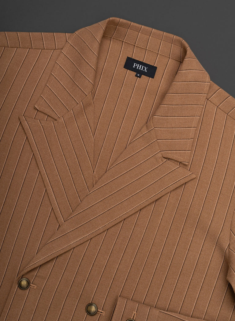 Brown Double Breasted Pinstripe Shirt