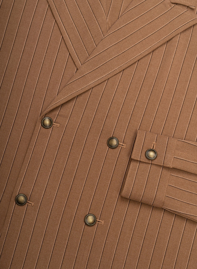 Brown Double Breasted Pinstripe Shirt