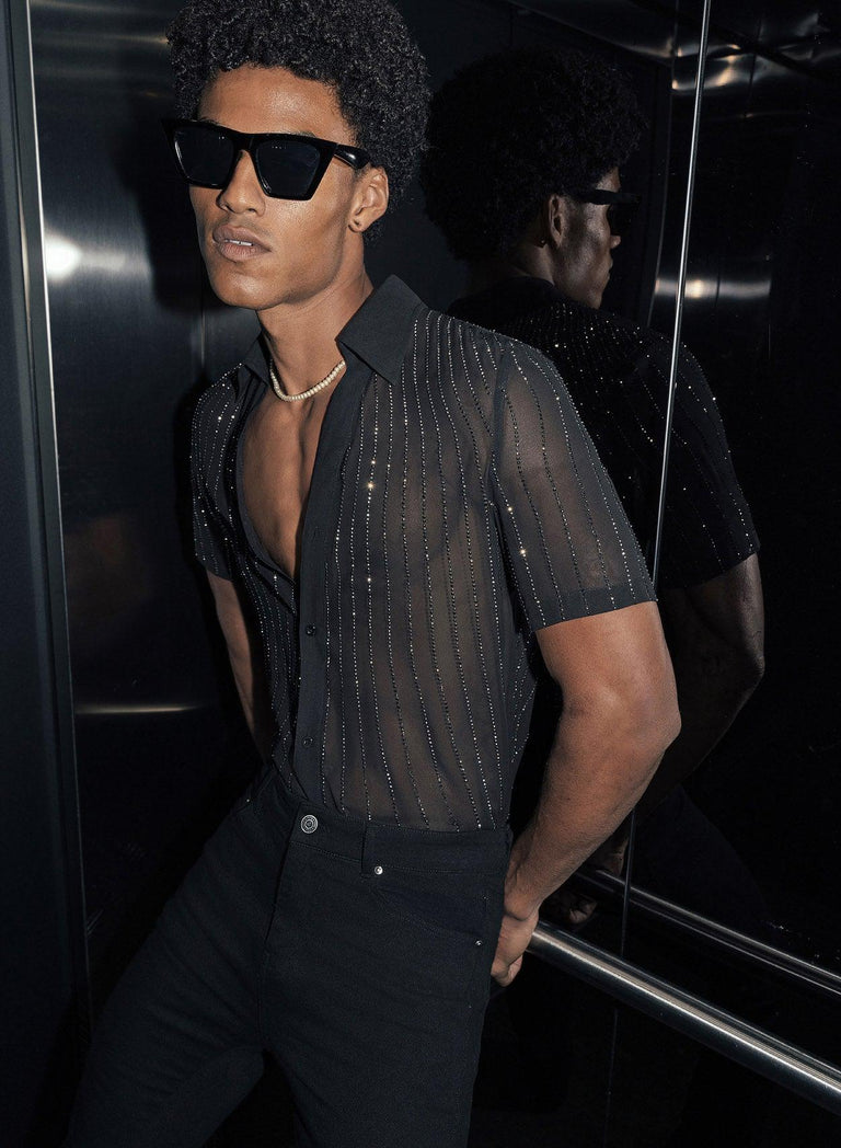 Short Sleeve Sequin Chiffon Shirt