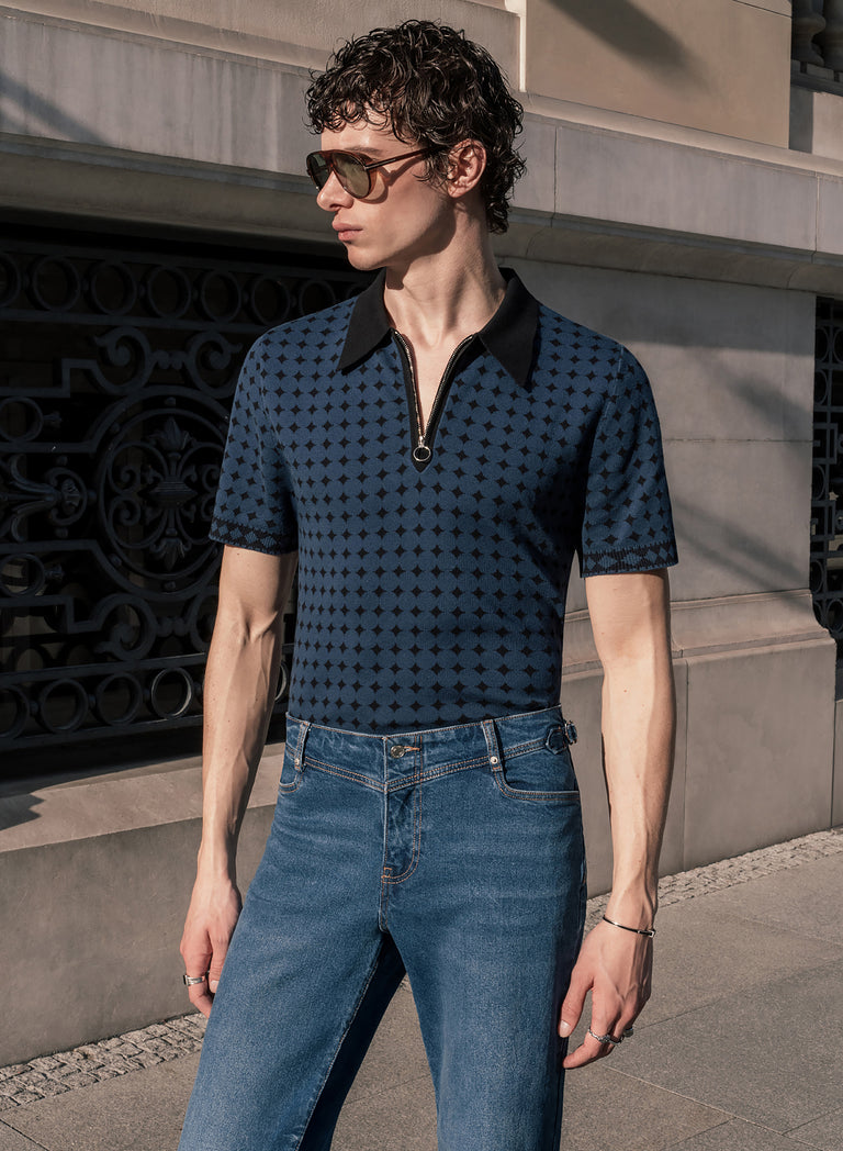 Blue V-Panel Side Buckle Flare Denim Jeans