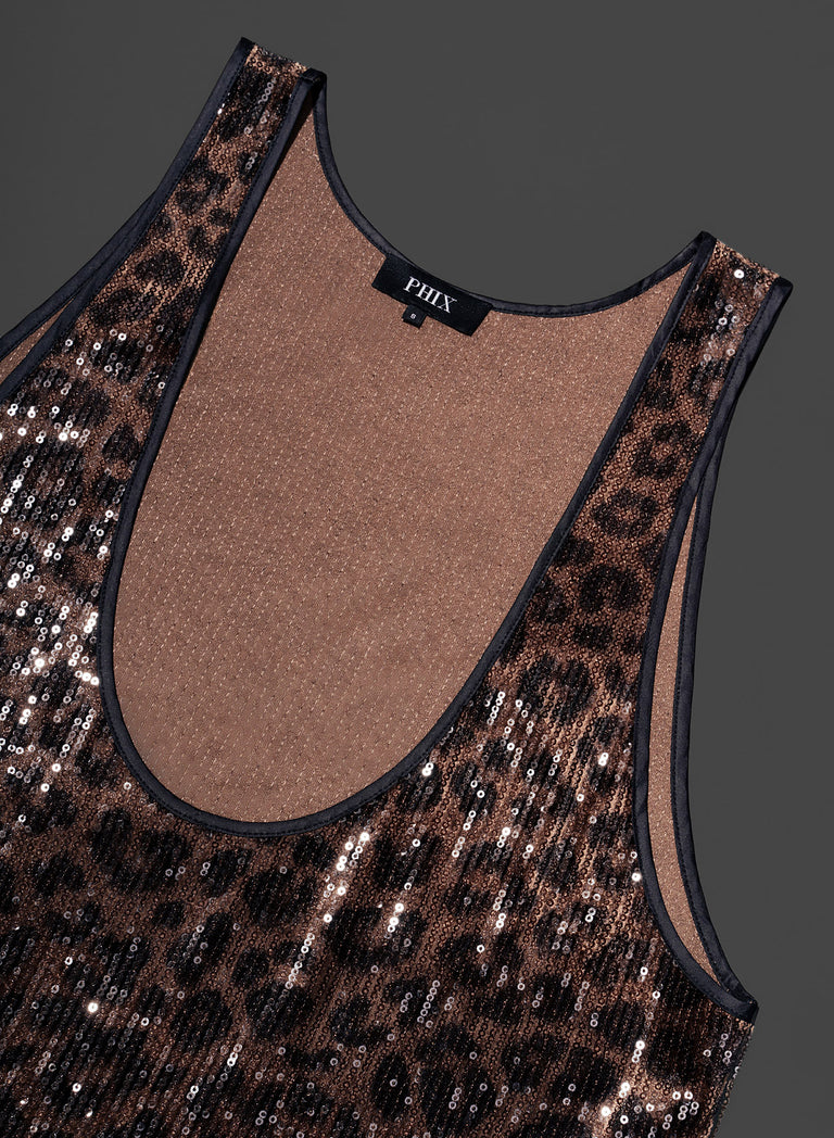 Leopard Sequin Scoop Vest