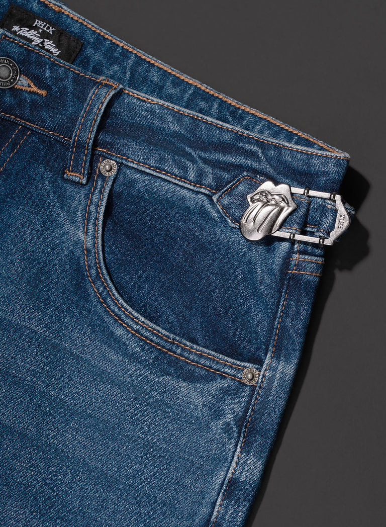 Phix X Rolling Stones Washed Indigo Side Buckle Denim Flare