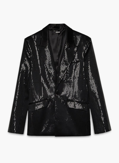 Black Sequin Peak Satin Blazer
