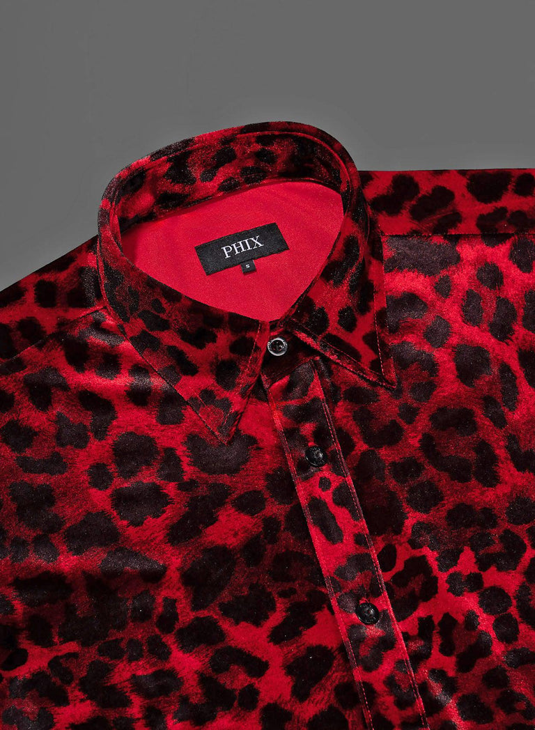 Red Leopard Velvet Shirt