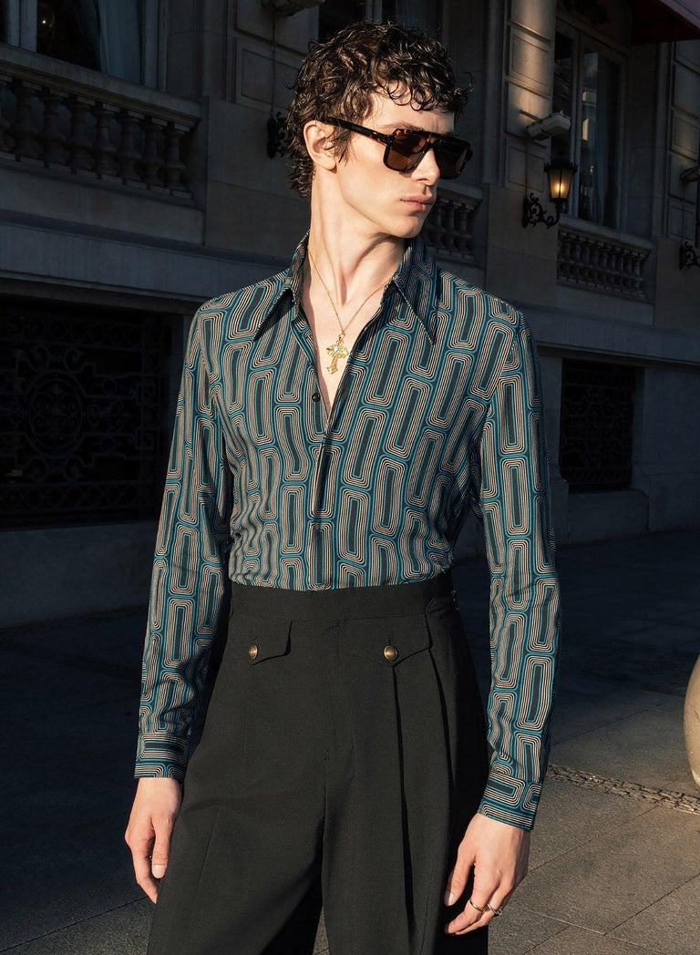 Blue 70's Geometric Viscose Shirt