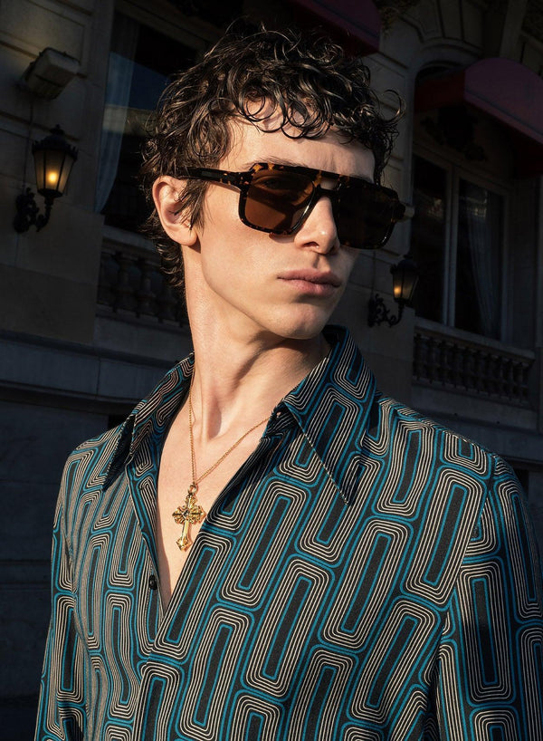 Blue 70's Geometric Viscose Shirt