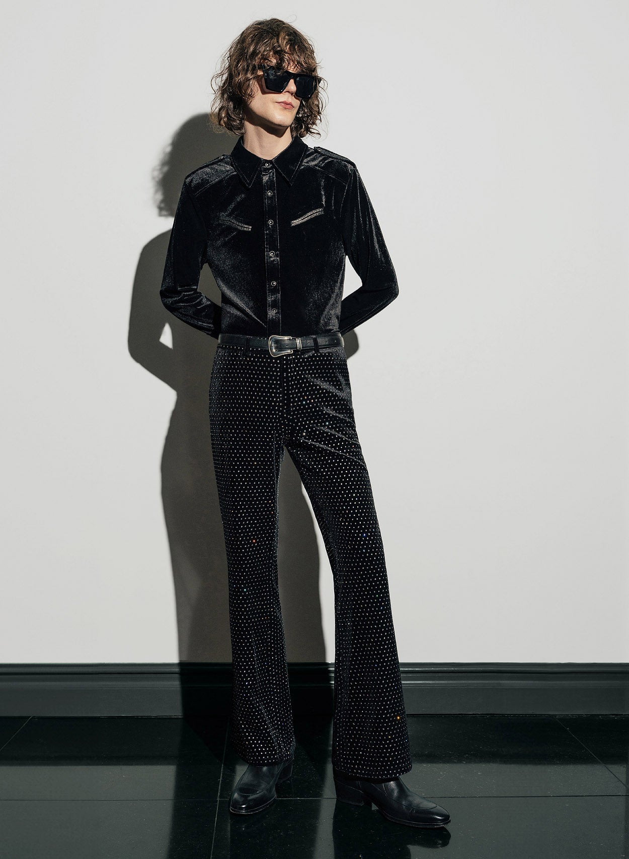 Crushed velvet flare pants outlet