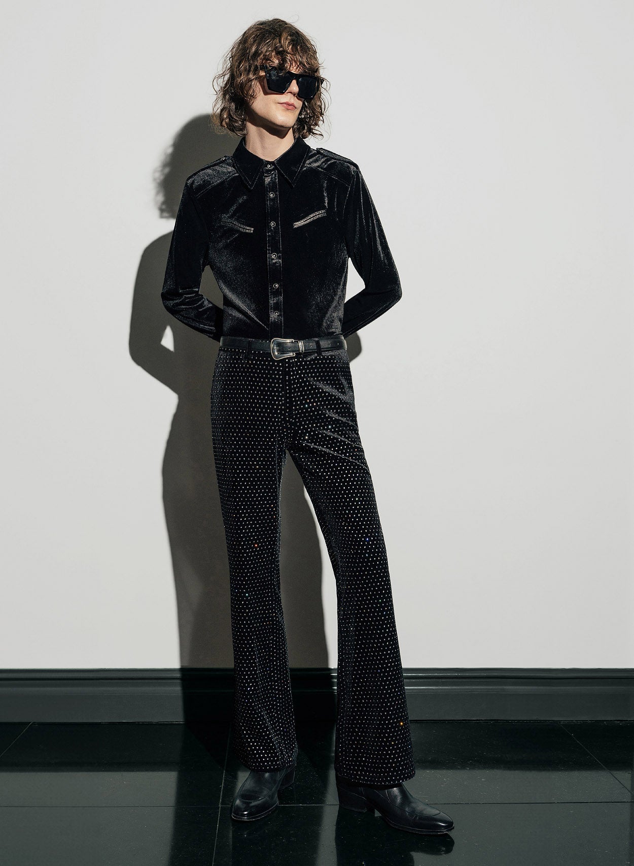 Men's Velvet Sequin Embellished Flare Trousers ‐ Phix