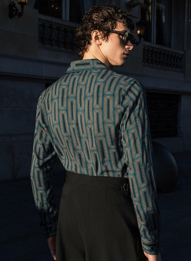 Blue 70's Geometric Viscose Shirt