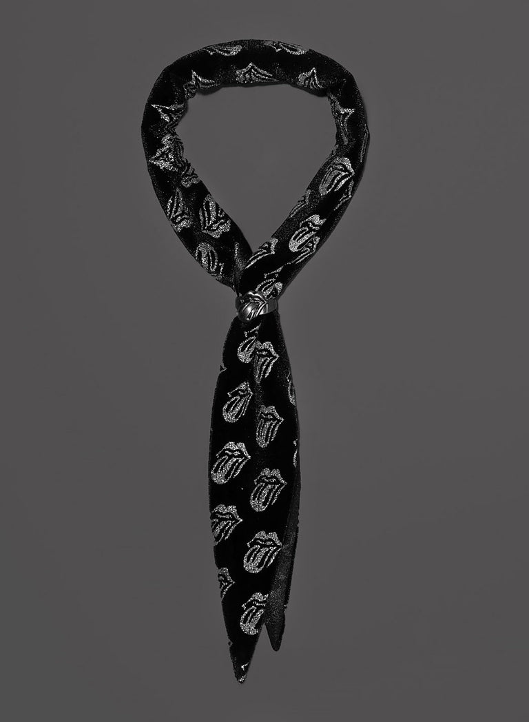 Phix X Rolling Stones Silver Logo Black Velvet Neck Scarf