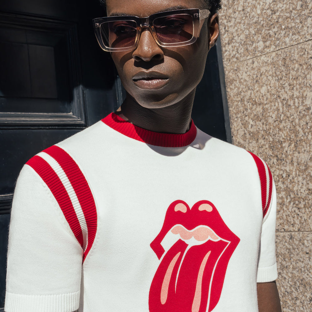 Phix X Rolling Stones White Cotton Tongue Ribbed 70's Polo Shirt & Phix
