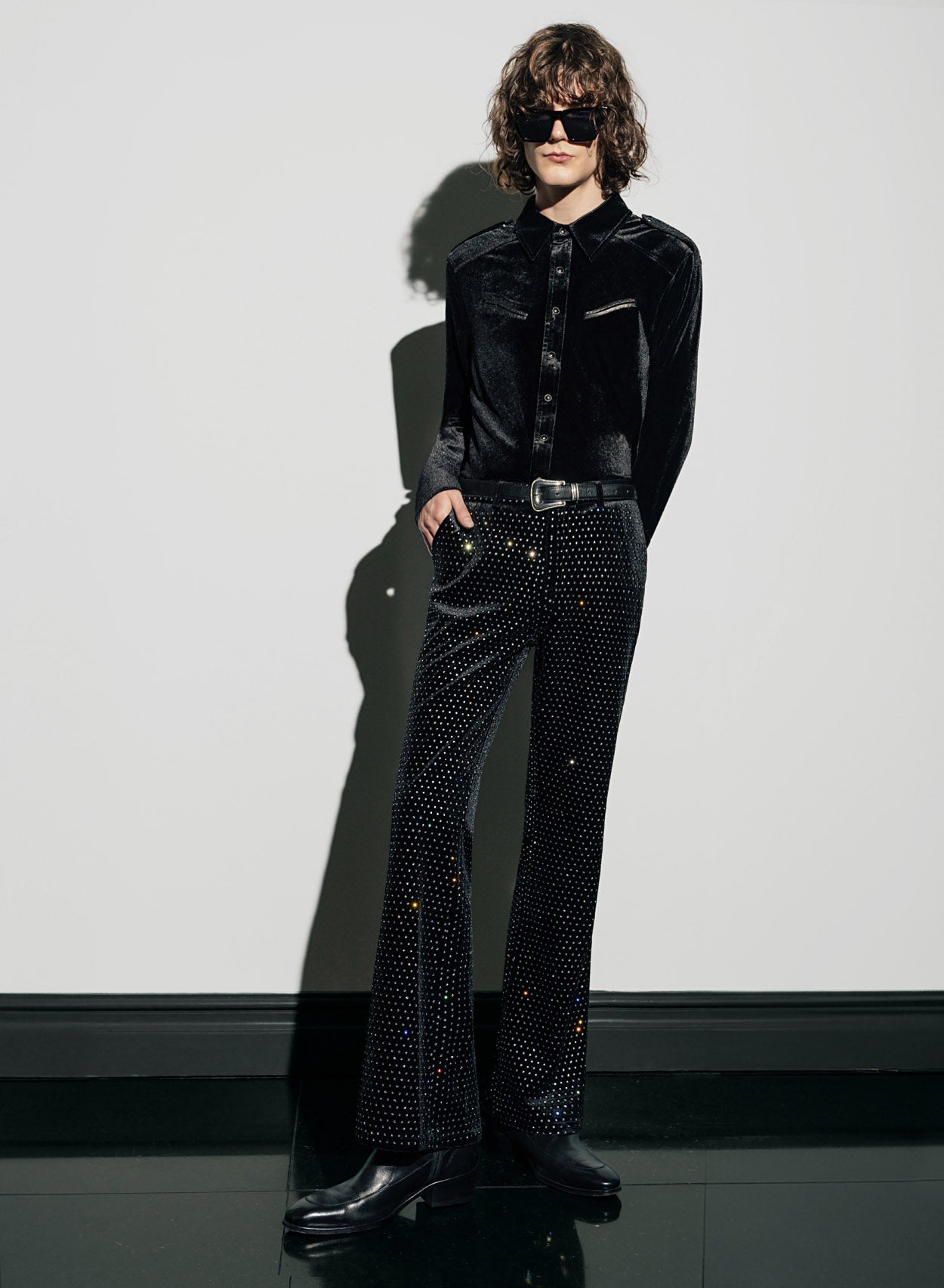 Men's Velvet Sequin Embellished Flare Trousers ‐ Phix