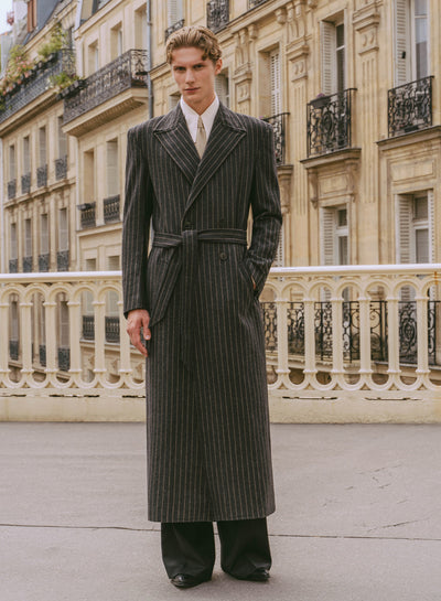 Kensington Double-breasted Striped Wool Charcoal Black Coat