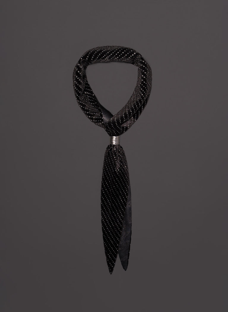 Black Silver Micro Dot Velvet Neck Scarf