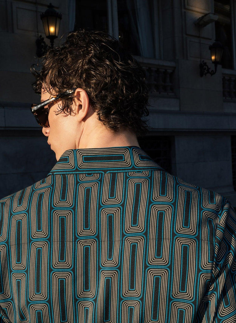 Blue 70's Geometric Viscose Shirt