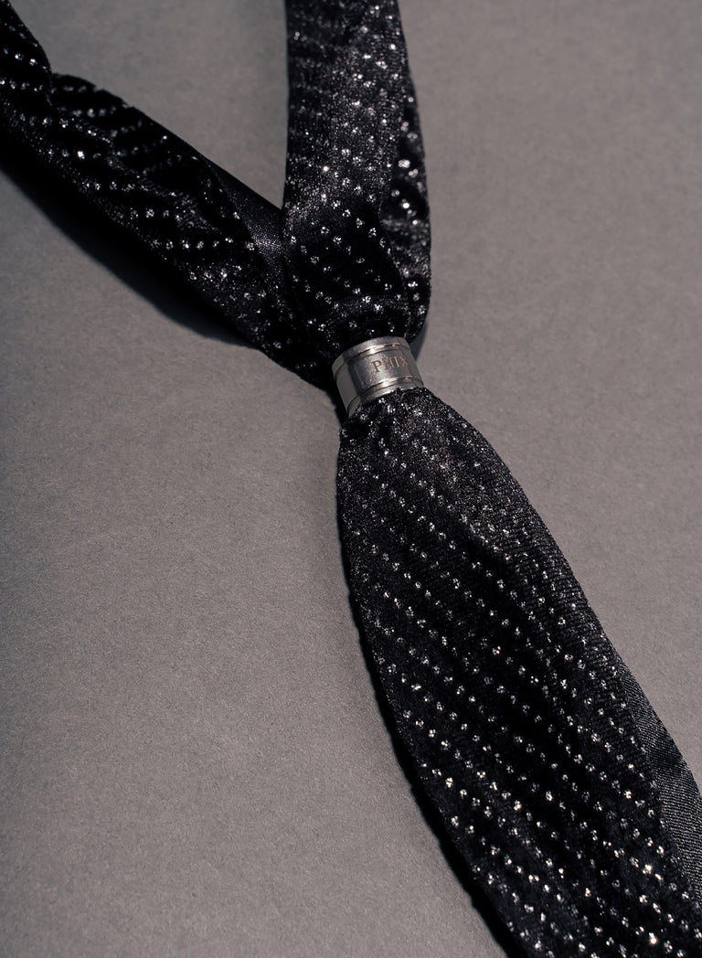 Black Silver Micro Dot Velvet Neck Scarf