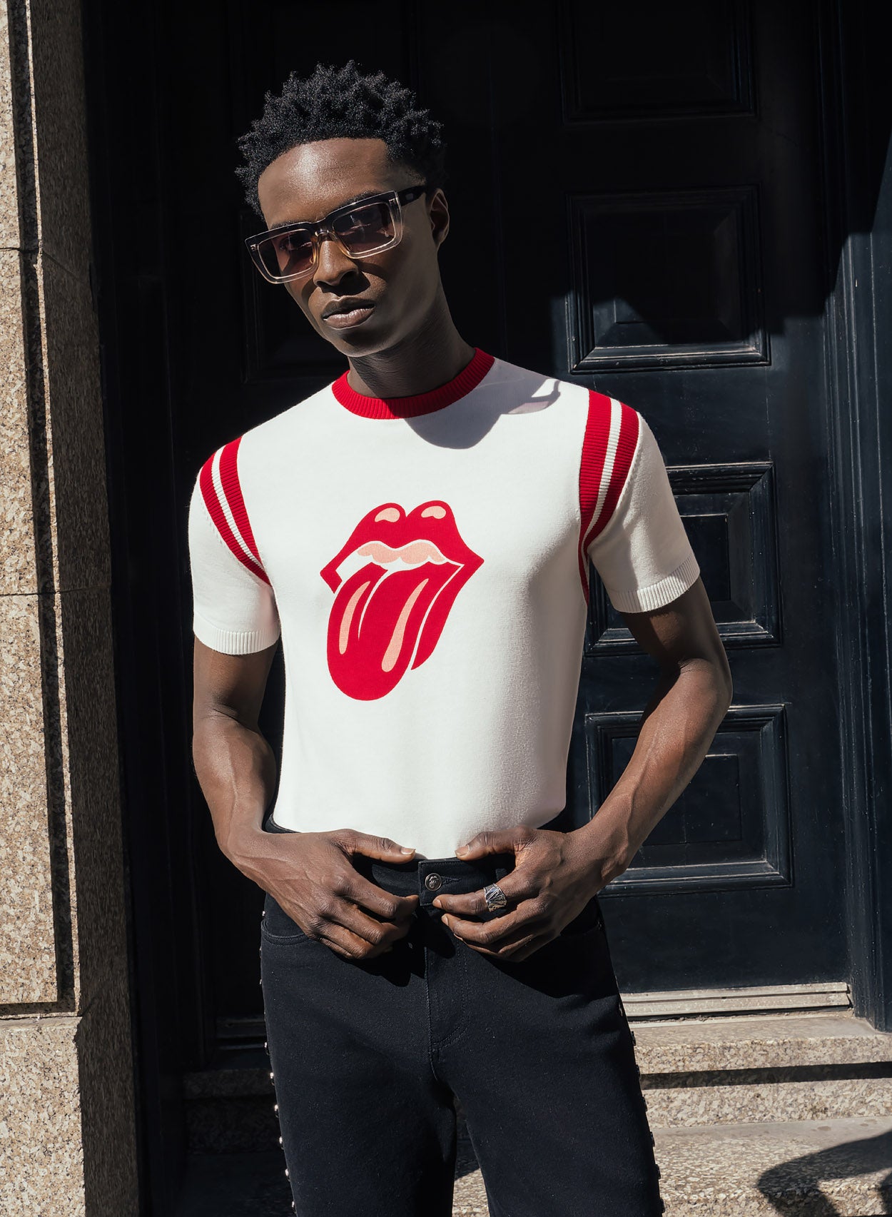 Phix Rapper Logos Phix X Rolling Stones Black Leg Studded Logo Denim Flare & Phix