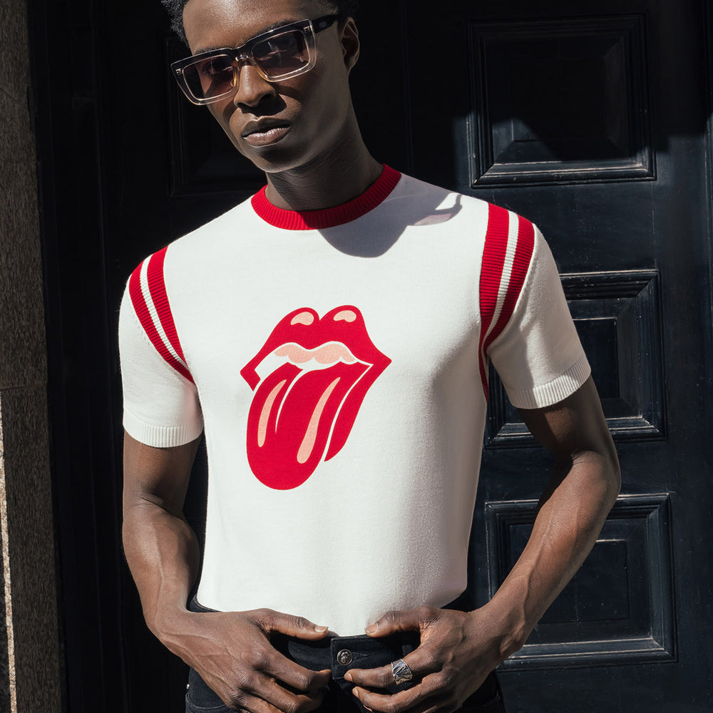 Phix X Rolling Stones White Cotton Tongue Ribbed 70's Polo Shirt & Phix