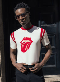 Phix X Rolling Stones White Cotton Tongue Ribbed 70's Polo Shirt