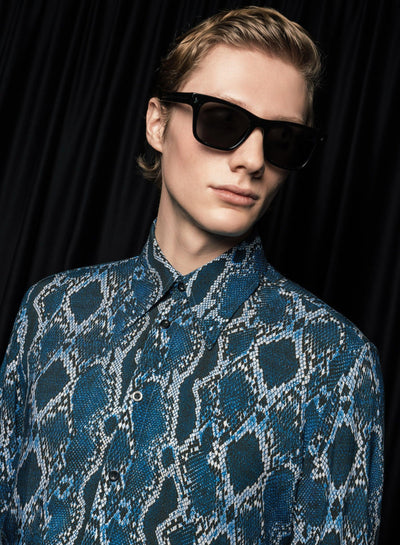 Blue Snake Print Viscose Shirt