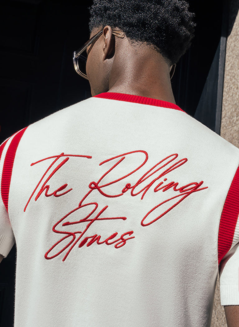 Phix X Rolling Stones White Cotton Tongue Ribbed 70's Polo Shirt