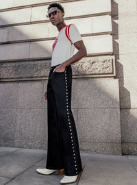 Phix X Rolling Stones Black Leg Studded Logo Denim Flare