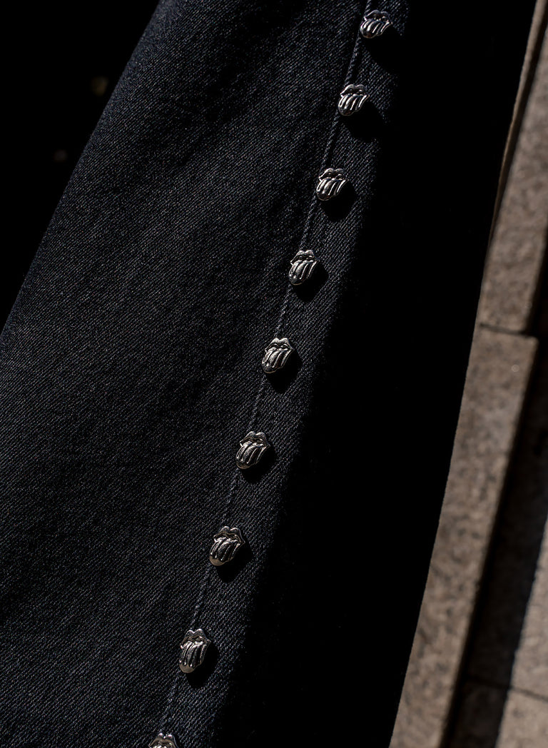 Phix X Rolling Stones Black Leg Studded Logo Denim Flare