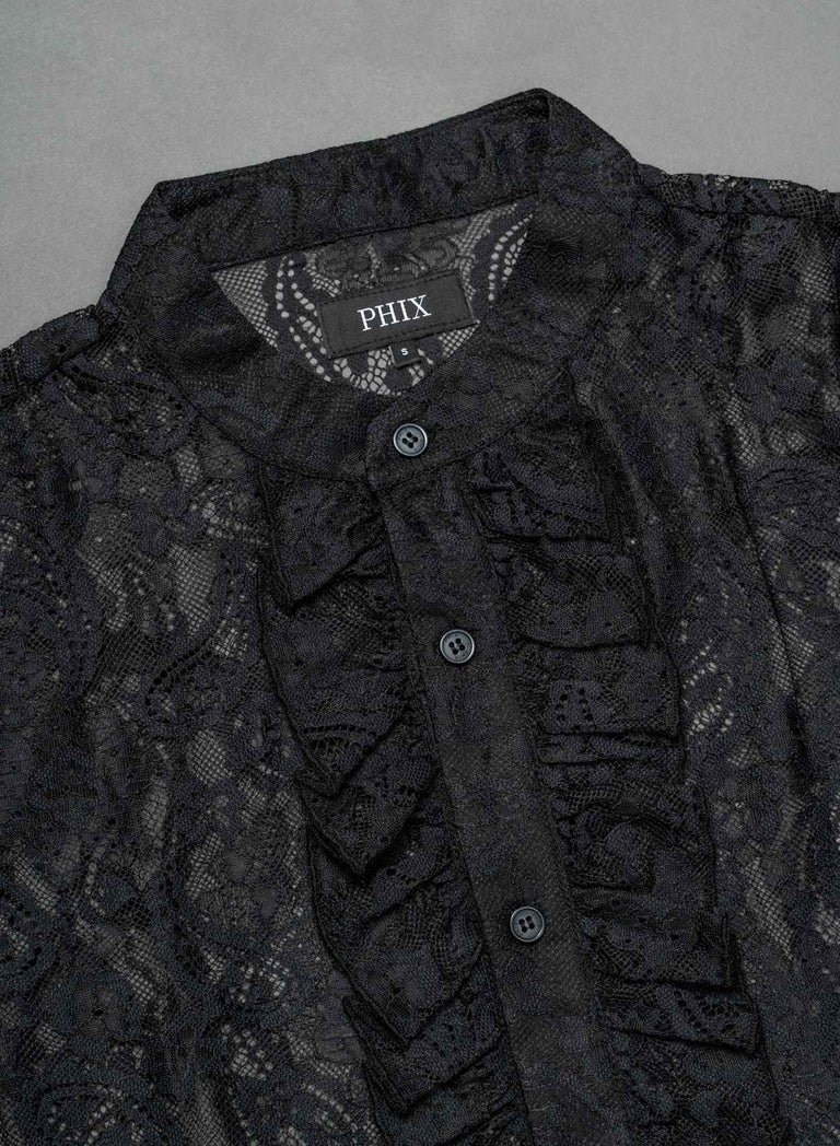 Black Lace Paisley Ruffle Shirt