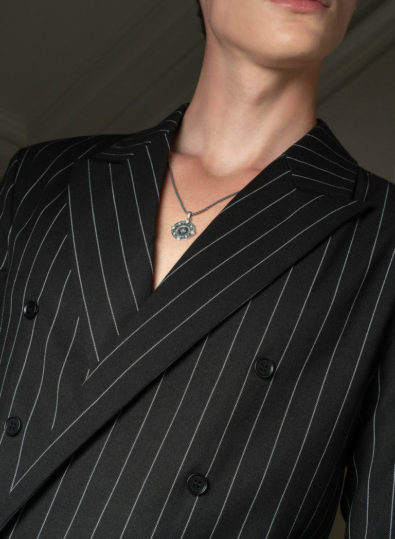 Black Pinstripe Double Breasted Black Button Shirt