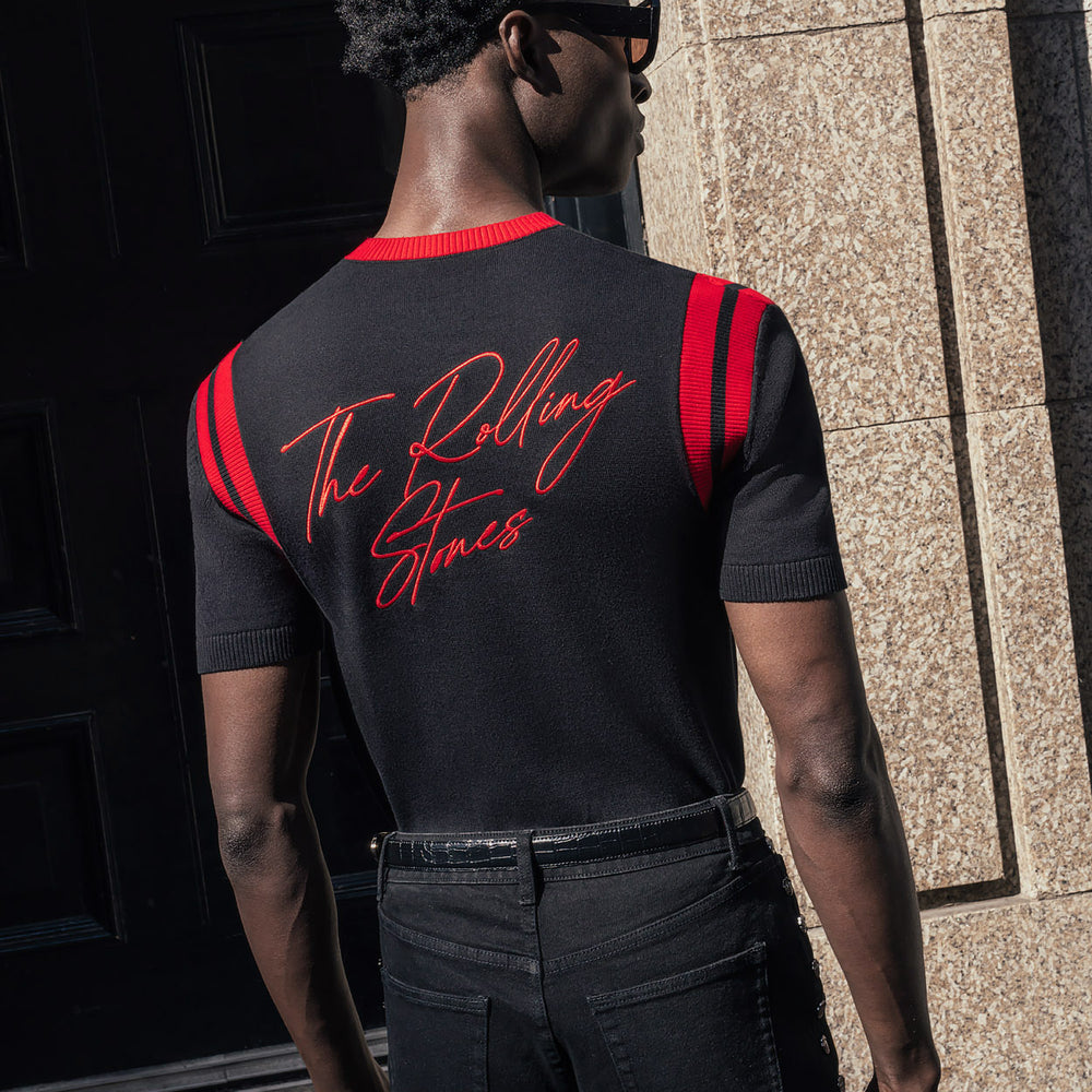Phix Rappe Phix X Rolling Stones Black Cotton Tongue Ribbed 70's Polo Shirt & Phix