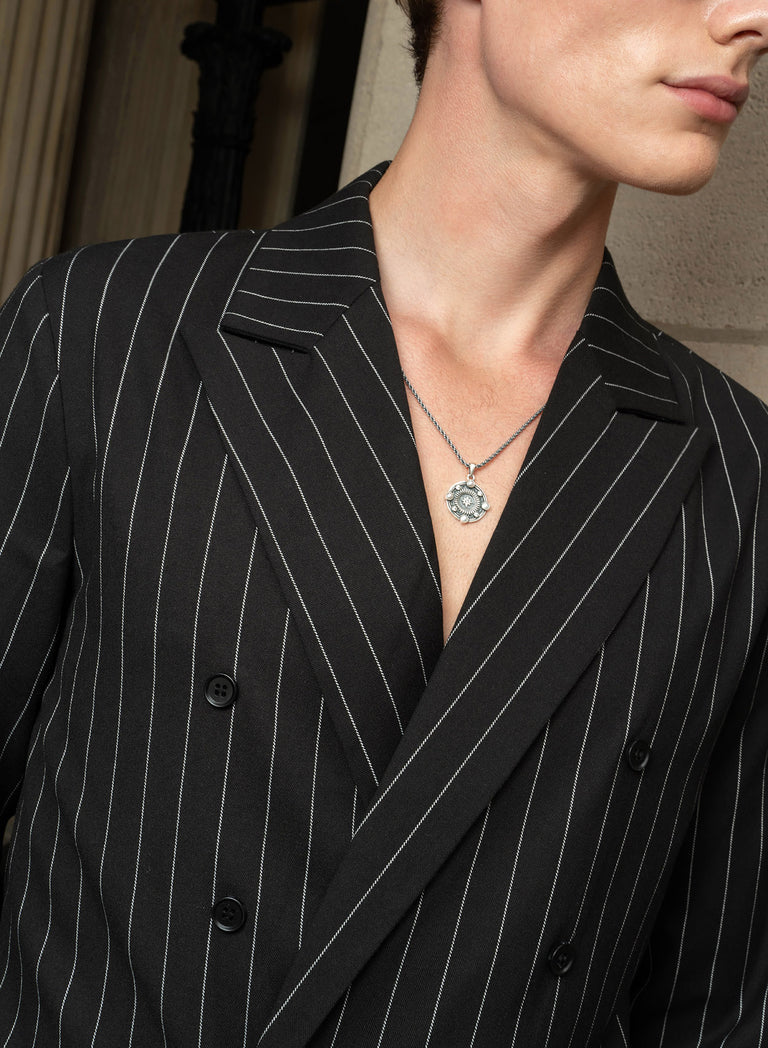 Black Pinstripe Double Breasted Black Button Shirt
