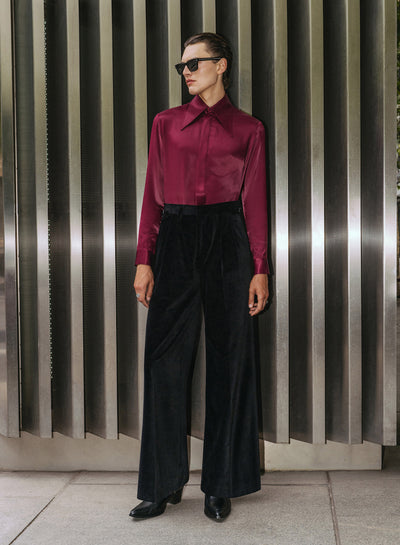 Black Velvet High Waisted Side Buckle Flare Trousers