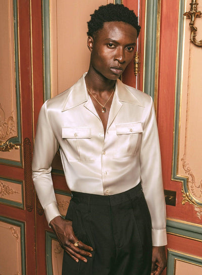 Pearl Silk Long Sleeve Cuban Collar Shirt