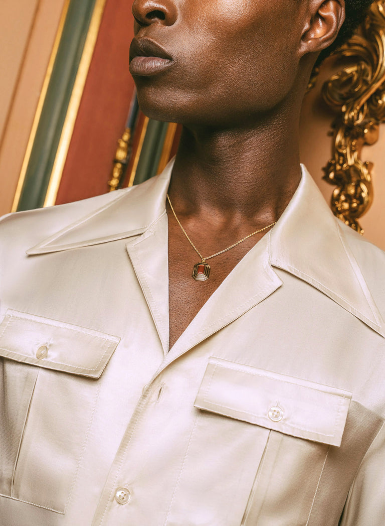 Pearl Silk Long Sleeve Cuban Collar Shirt