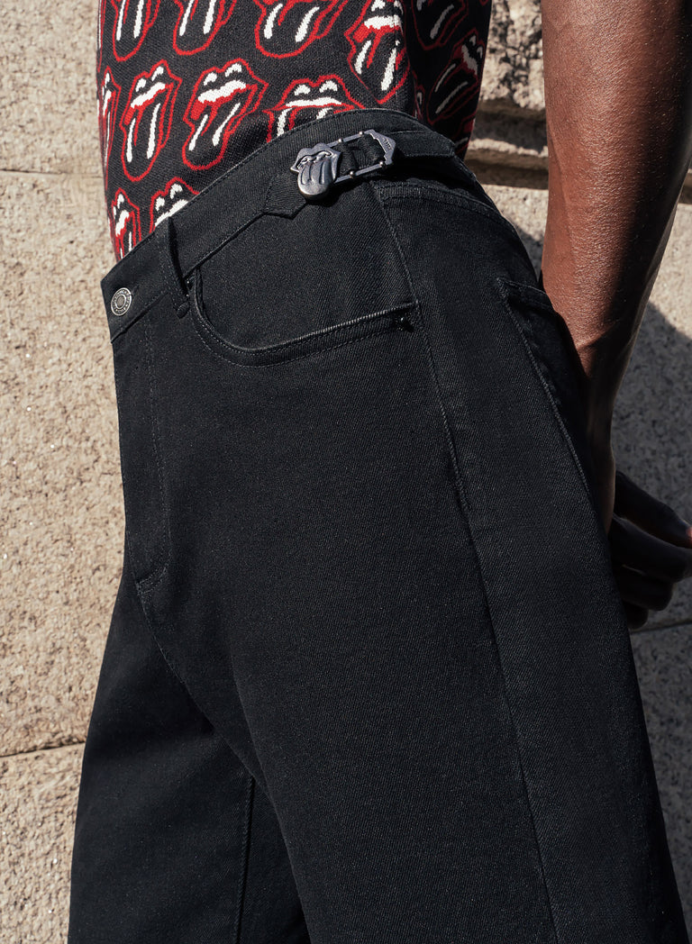 Phix X Rolling Stones Black Side Buckle Denim Flare