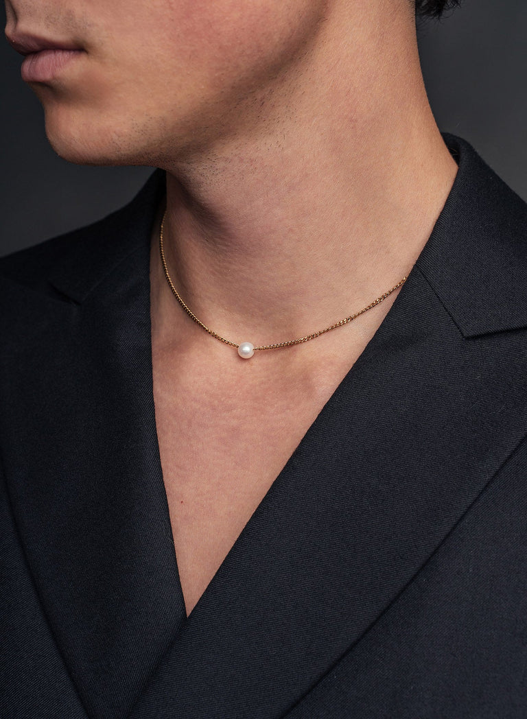 Real Pearl 2mm Gold Chain Necklace