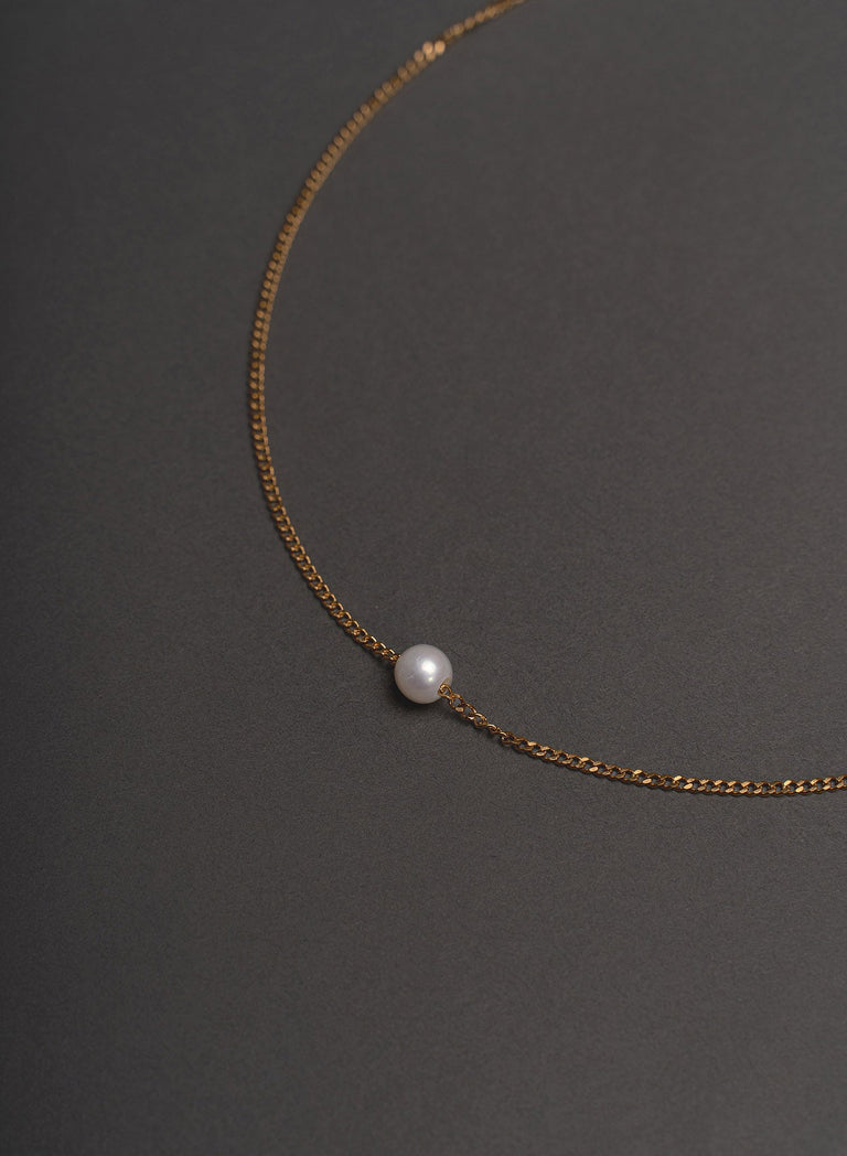 Real Pearl 2mm Gold Chain Necklace