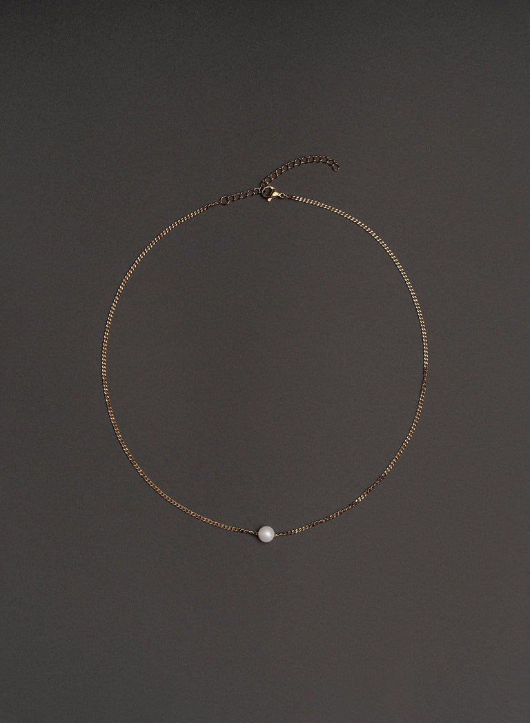Real Pearl 2mm Gold Chain Necklace
