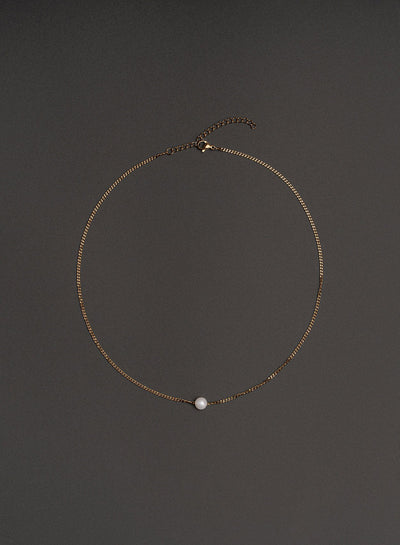 Real Pearl 2mm Gold Chain Necklace