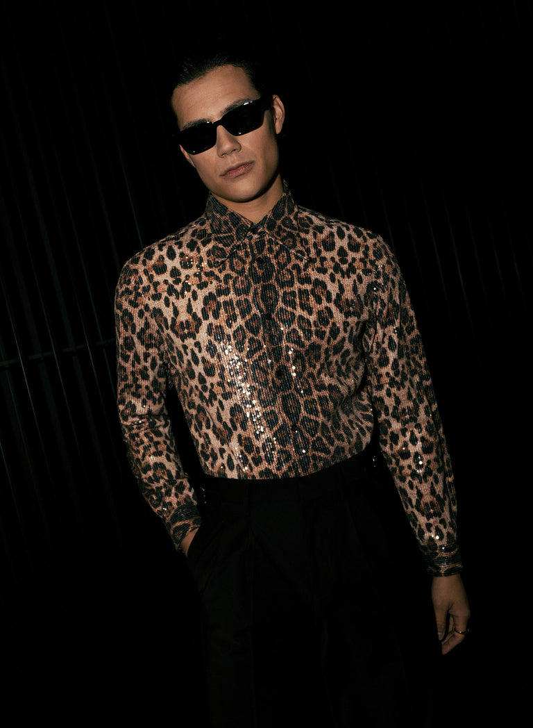 Brown Leopard Effect Sequin Shirt