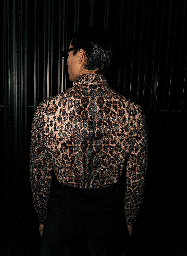 Brown Leopard Effect Sequin Shirt