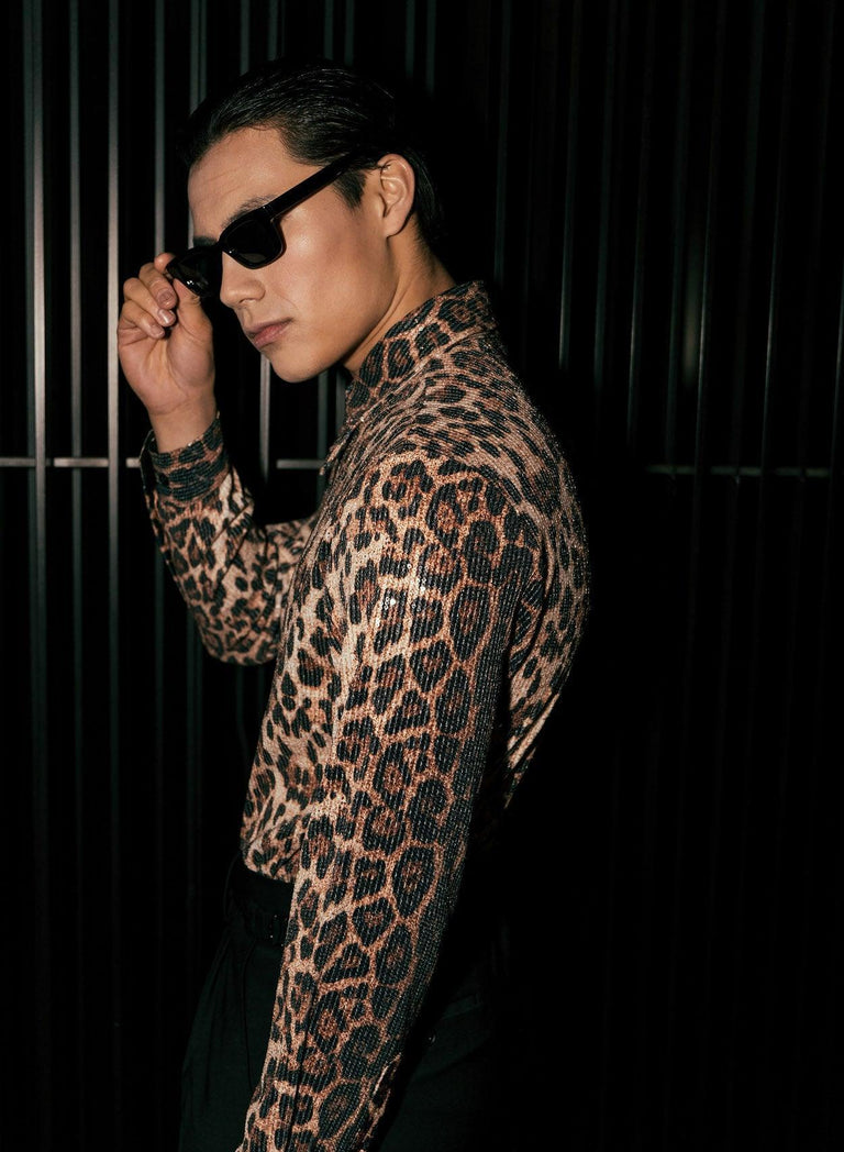 Brown Leopard Effect Sequin Shirt