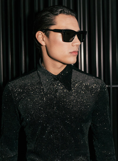 Black Silver Micro Polka Dot Velvet Shirt