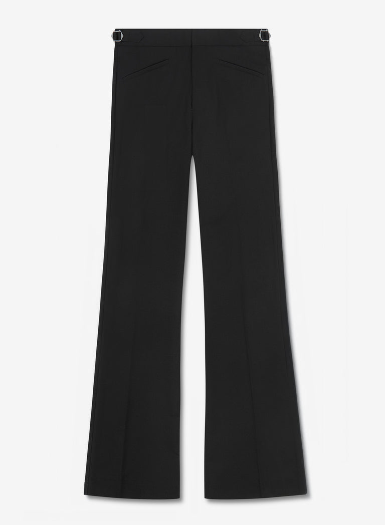 Black Pure Wool Slim-Fit Flare Side Buckle Trousers