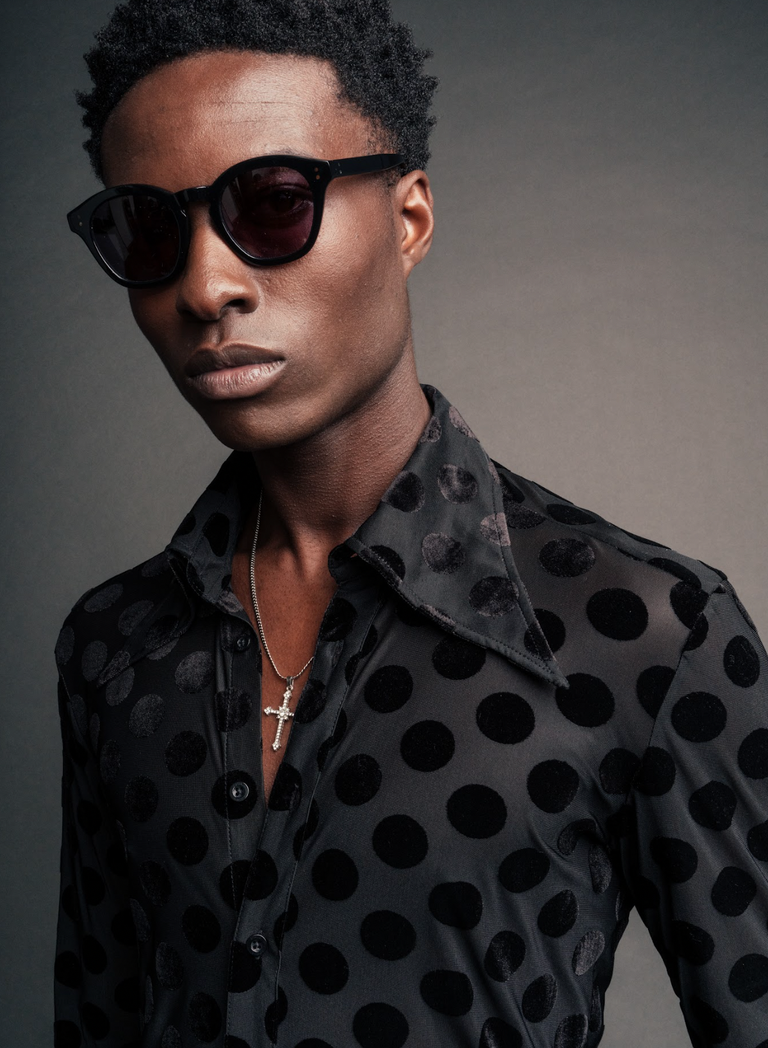 Black Polka Dot Dagger Collar Velvet Shirt